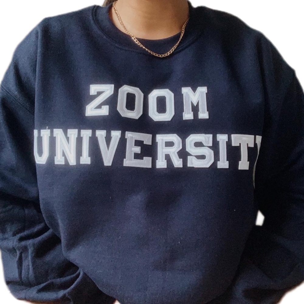 navy blue “ZOOM University” crewneck sweatshirt | reseller family merch 💙
